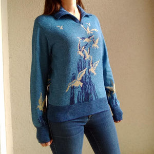 Vintage Sarby Blue Birds In Flight Sweater